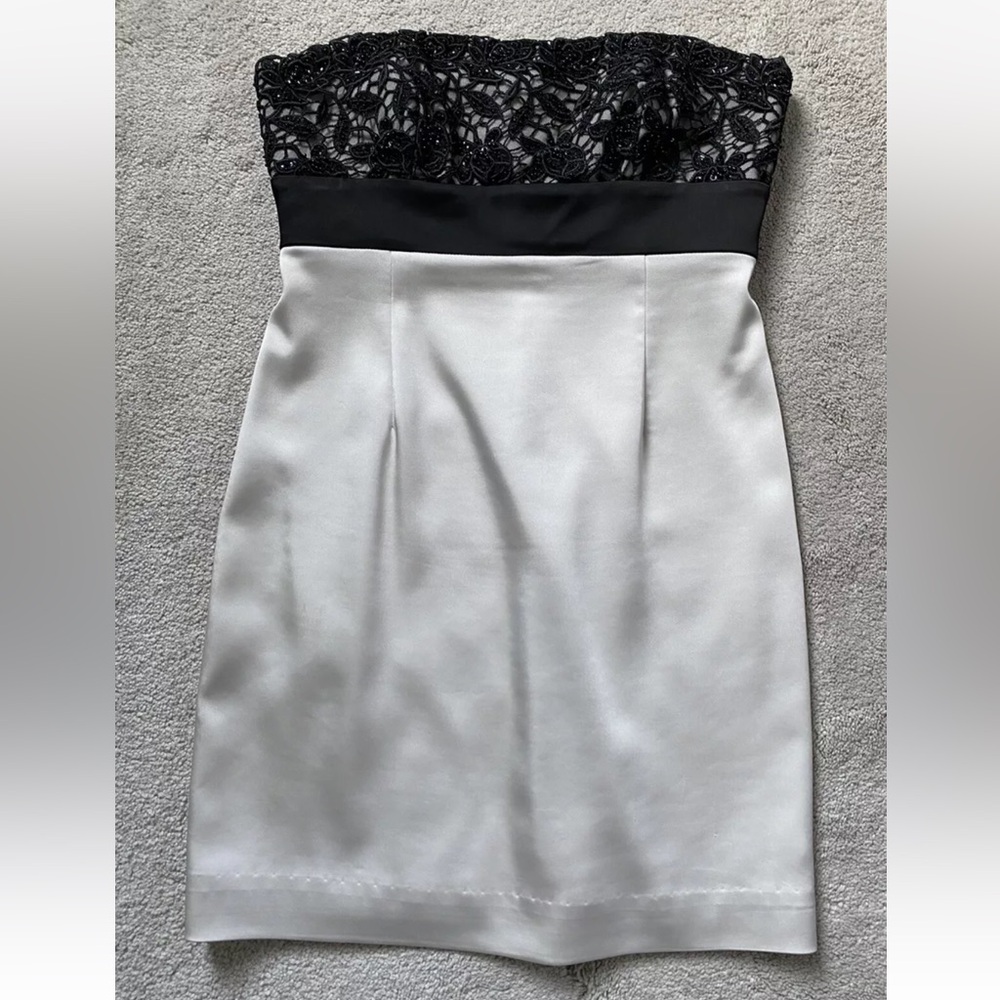 BCBG MaxAzria black/cream strapless dress. Small Petite
